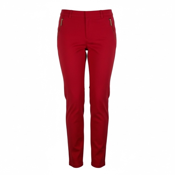 Michael Kors Pants Womens 6 Red Stretch Gold Zipper Pockets Skinny Leg - Picture 12 of 13